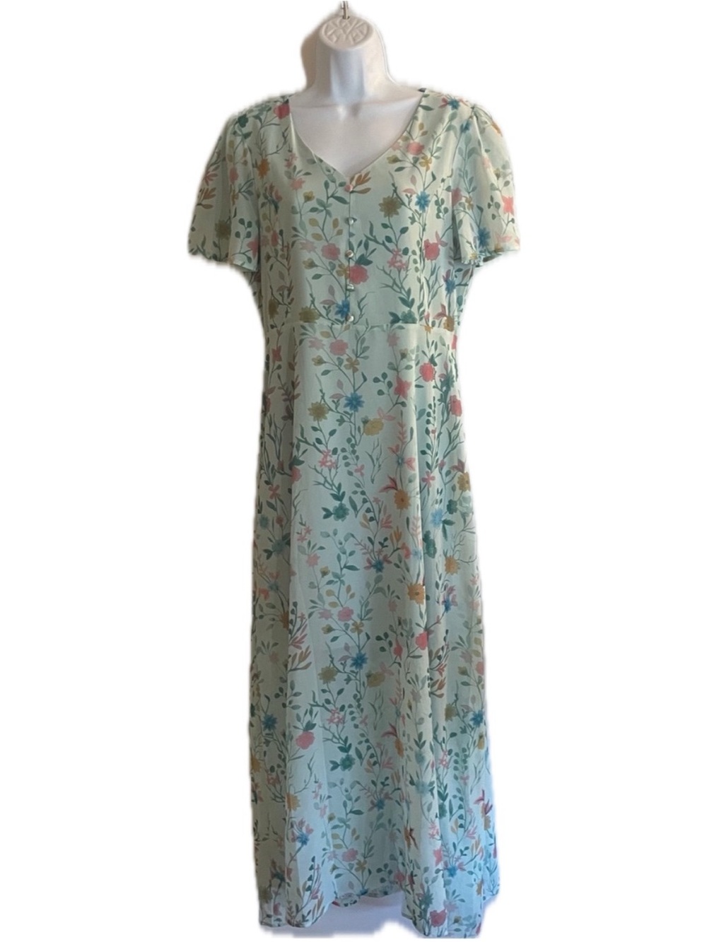 Pastel Mint Floral V-Neck Maxi Dress